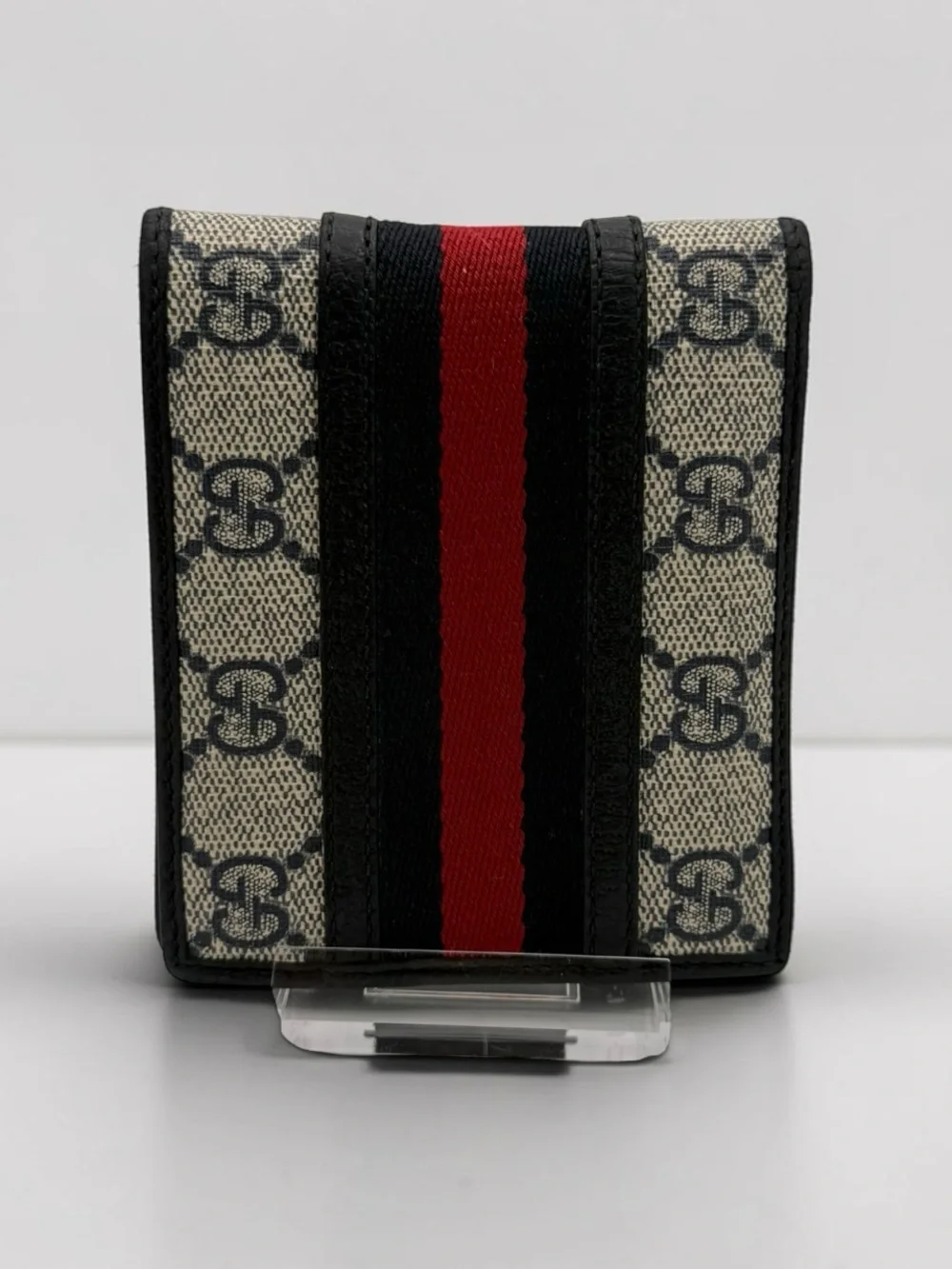 Gucci Beige/Black Canvas Wallet with Red Center Stripe